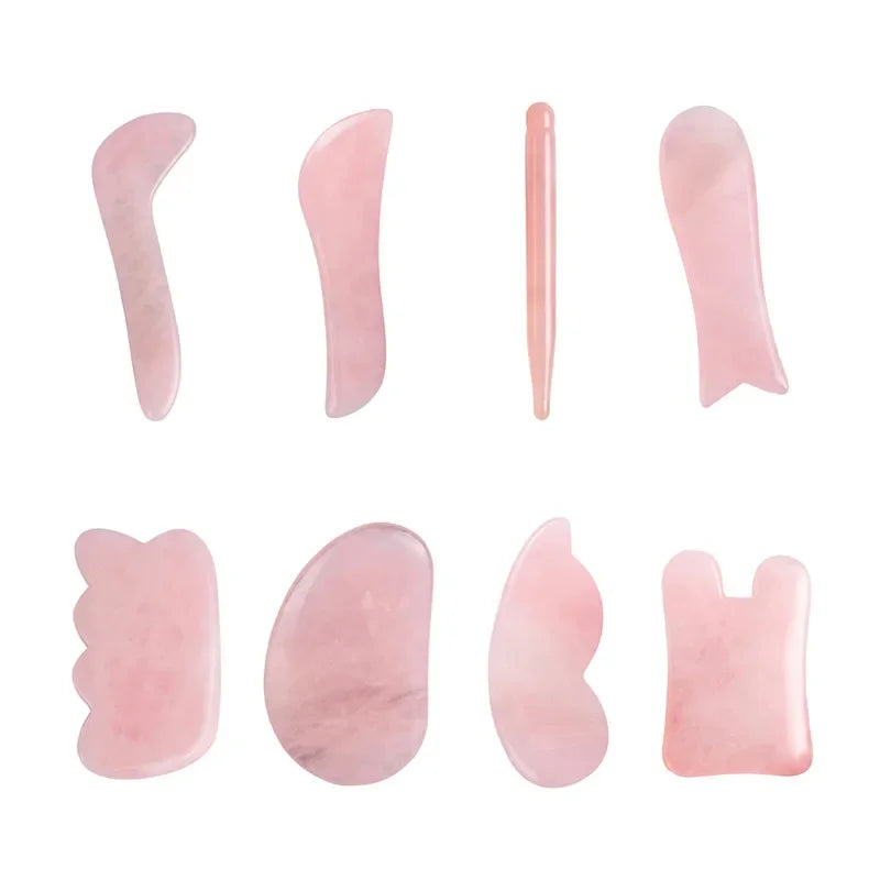 Rose quartz gua sha tool for facial and body massage therapy